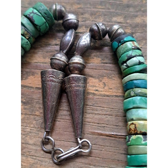 Southwestern 925 Sterling Silver Turquoise Heishi Bead Necklace 18" - Picture 4 of 8
